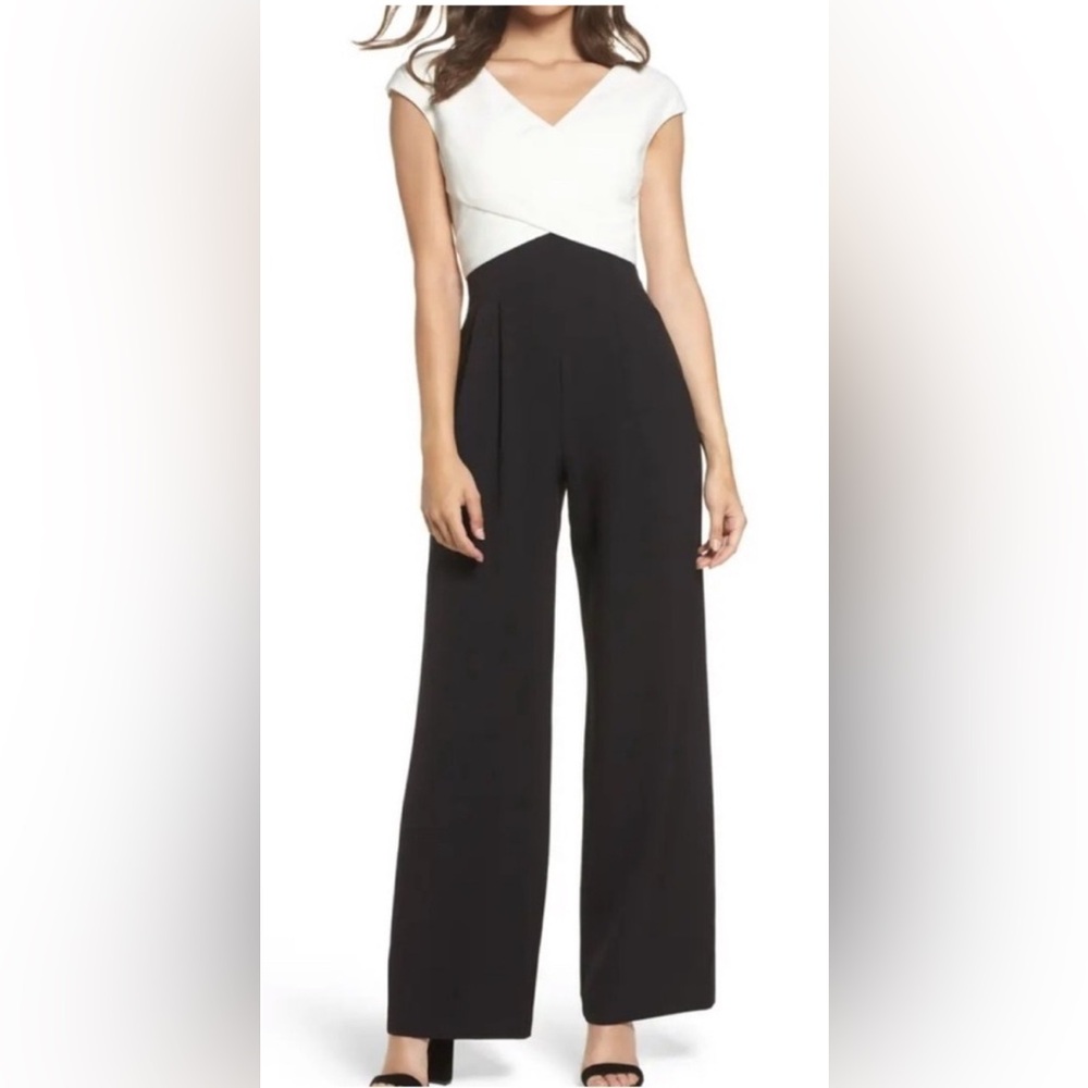 Eliza J Black and Cream Cap Sleeve Jumpsuit Sz 12P!
